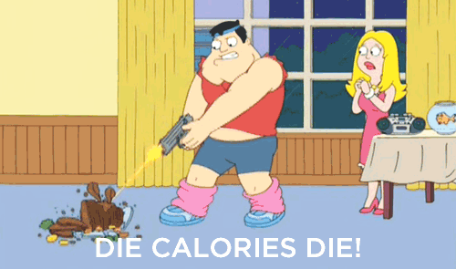 Man yells "die calories die!" as he shoots up his holiday meal.
