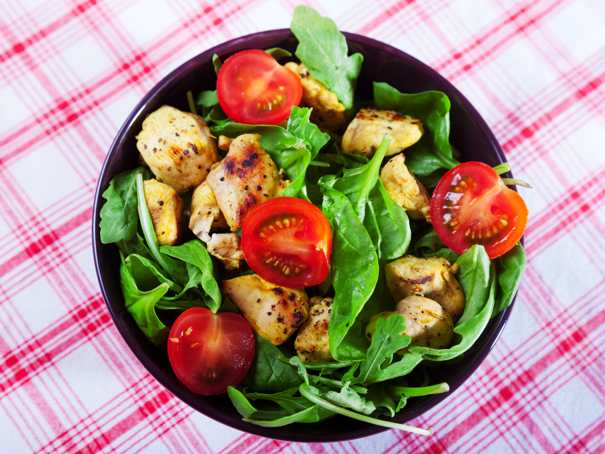 Make a healthy low carb lunch with this easy chicken and tomato salad.