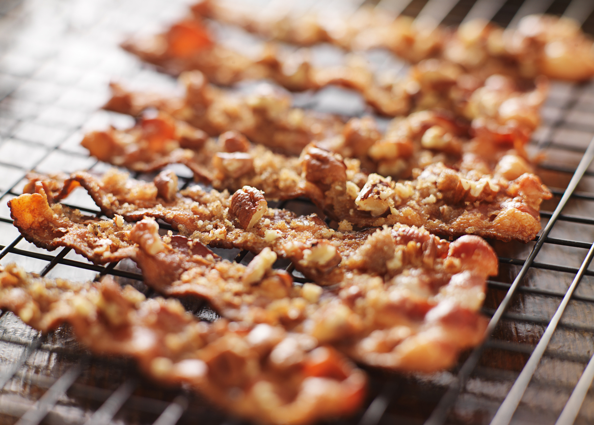 Candied bacon can make your sugar-free valentine's day breakfast a super sweet treat.
