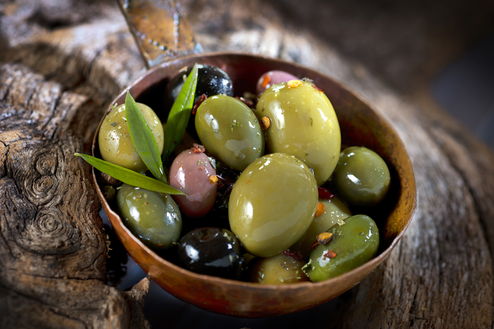 Bowl of mixed olives.