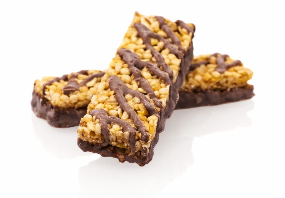 Two chocolate-covered granola bars.