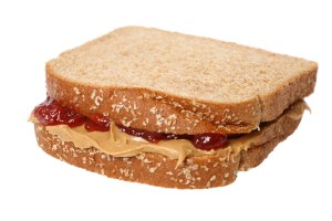 Here's a sugary sweet peanut butter and jelly sandwich for lunch.