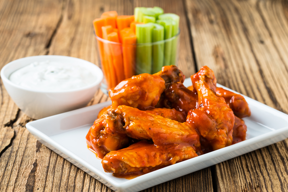 Personal Trainer Food burns fat with unlimited meats like fiery hot wings and cool ranch for your Super Bowl party.