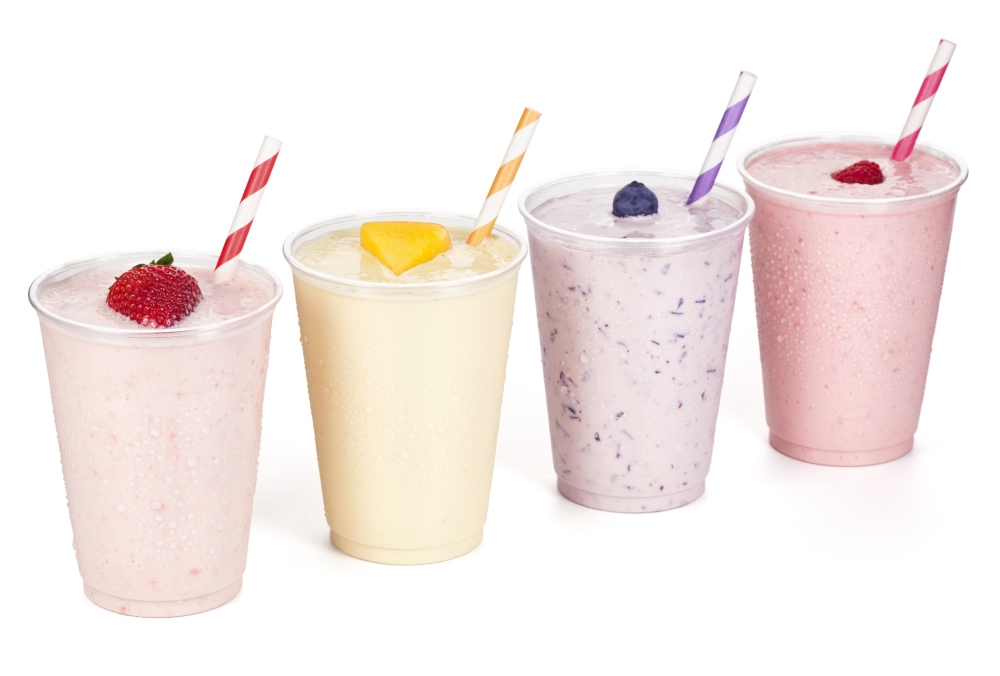Four fruit smoothies that might as well be milkshakes.