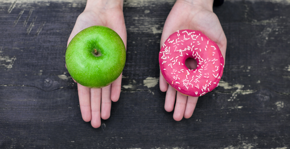 Calorie counts: While both the apple and the doughnut contain calories and sugars, being natural food, the apple is the better choice.