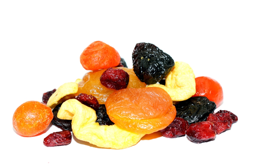 A pile of dried fruit, dense in sugar.