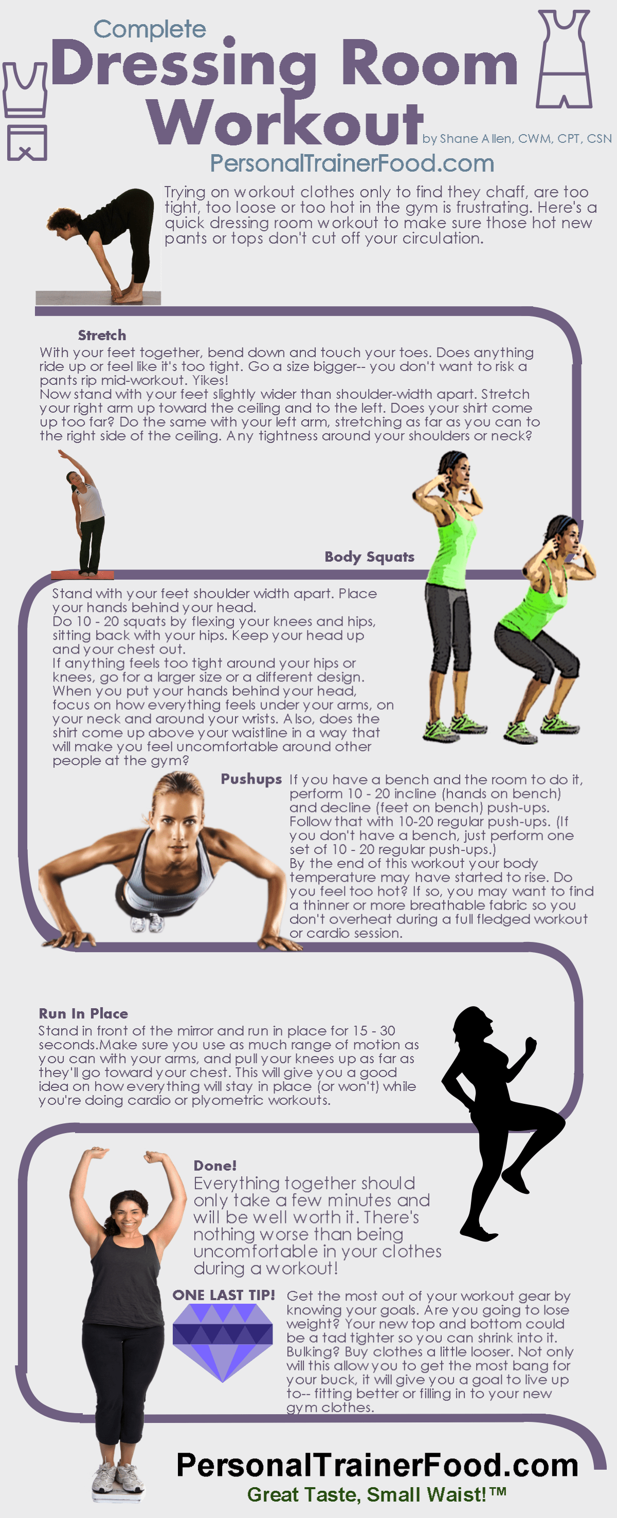 Know before you buy it: this infographic shows the moves you should do to see if your workout clothes are up to the task.