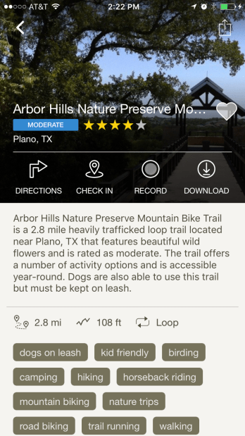 AllTrails screenshot shows how you can find the perfect trail to lose weight as you do your Personal Trainer Food walk.
