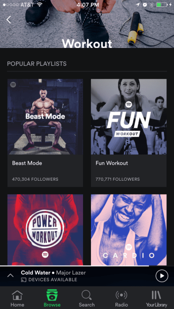 Find playlists on Spotify that match your mood when you get your Personal Trainer Food steps in.